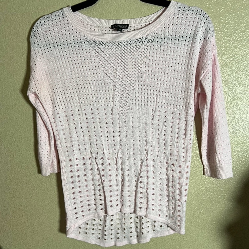 Express Dainty baby pink crotchet 3/4 sleeve top size Small ballet core coquette